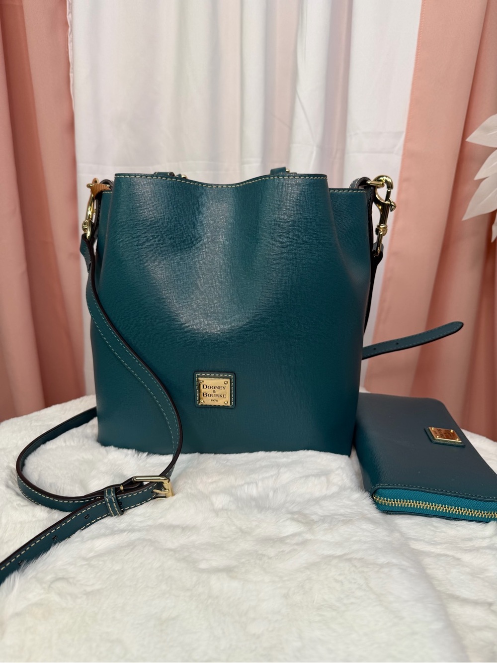 Dooney & Bourke Teal Leather Bucket Crossbody with Wallet